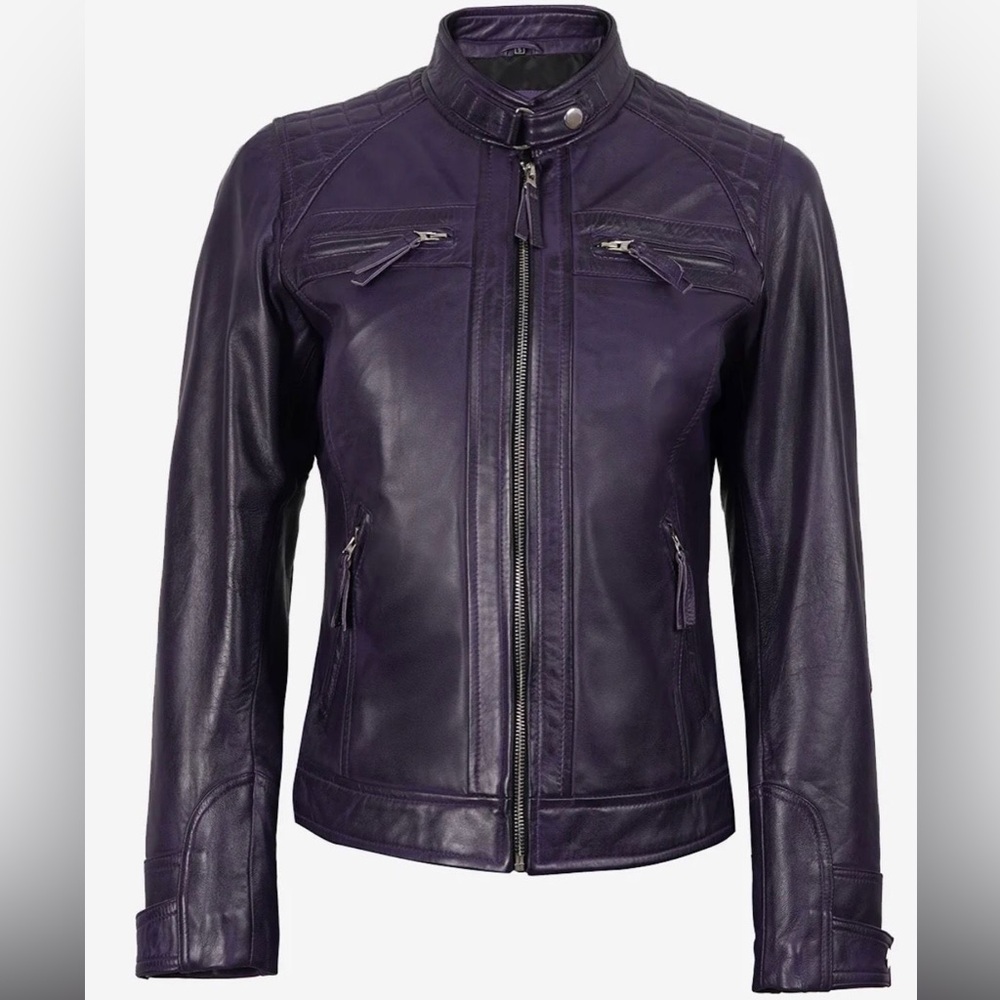 Elegant Women's Purple Lambskin Leather Jacket